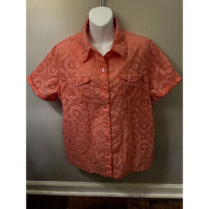 Womens ALFRED DUNNER Shirt Blouse Top Flower Button Up Short Sleeve Size 16